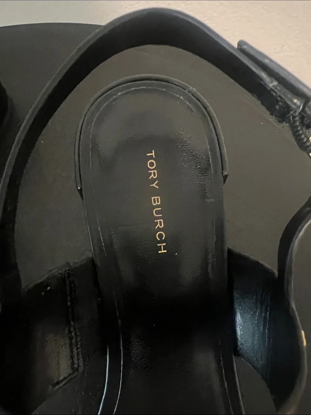 Tory Burch Double T Heel Sandals Black Leather 50mm Block Heel Size 9